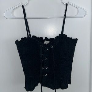 Black Smocked Tied Crop Top